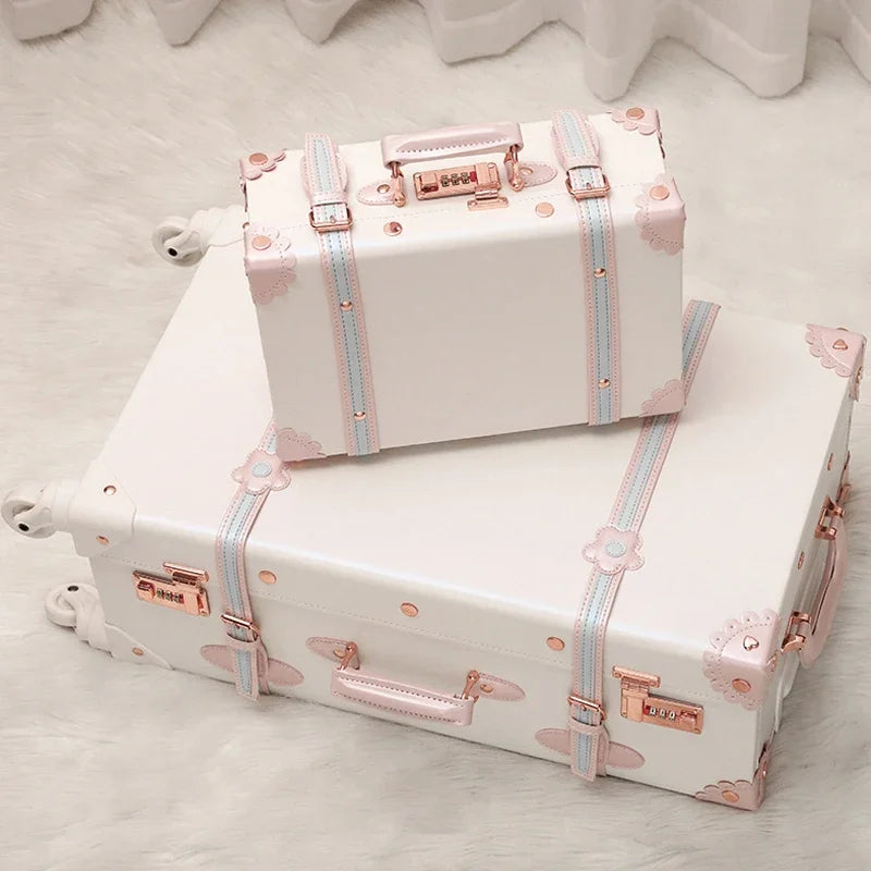 20 "22" 24 "26  Retro Travel Suitcase PU Leather Luggage Set With Wheels Rolling Trolley Case Pink Big Capacity Portable Valise