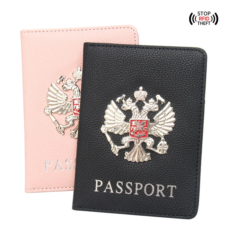 Metal Russian National Emblem Passport Cover - Fashion Travel Wallet & Document Organizer with Passport Clip