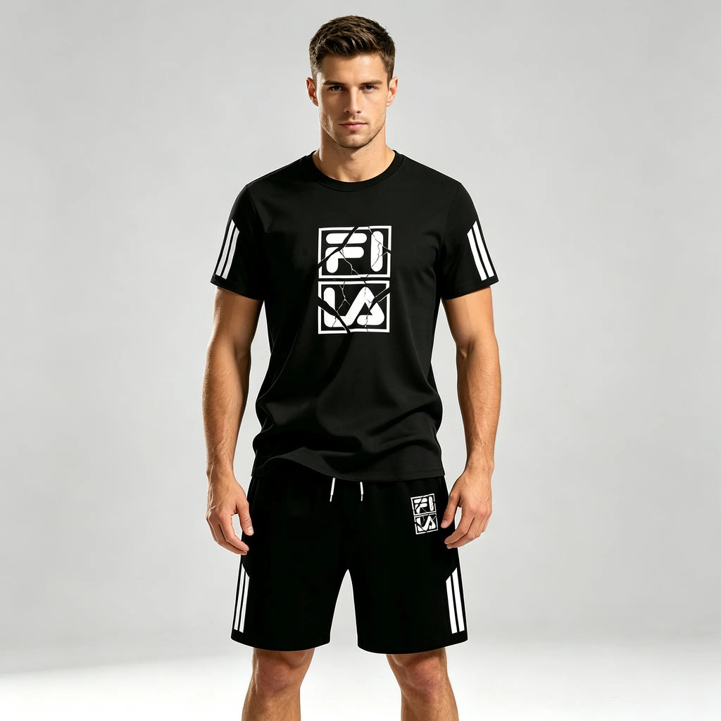 Men Crack Square Letter Print Mesh Tracksuit Thin Breathable Short Sleeve Top Shorts Set Fashion Adult Sports Outfit