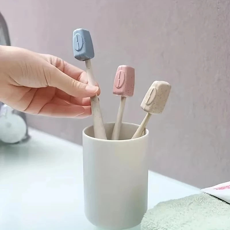 4pcs Eco Friendly Wheat Straw Toothbrush Covers Portable Travel Toothbrush Case Protector Cap For Camping Hiking Bathroom