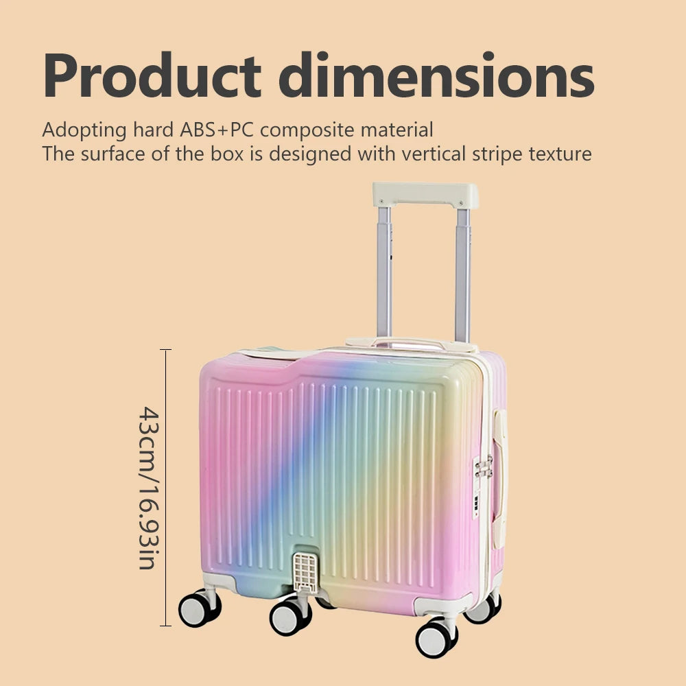 18"Hand Carry Luggage Portable Boarding Bagage 6 Wheels ZIPPER lock luggage Can Sit Down Kids Luggage