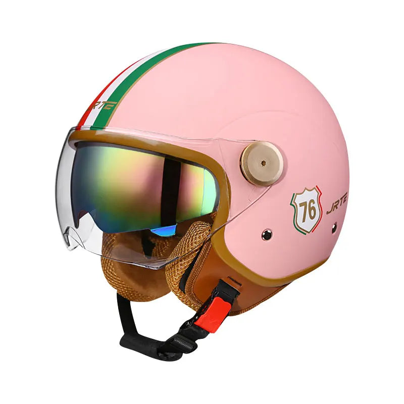 Fashion Grey Double Lens Open Face Motorcycle Helmets DOT ECE Approved Men Women Vintage Jet Helmet Retro 3/4 Open Half Helmet