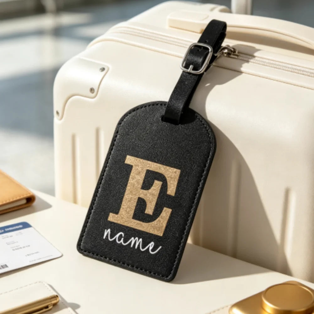 Personalized Simple A-Z Initial Custom Name Luggage Tag, Durable Creative Travel ID Card Holder, Ideal Travel Gift