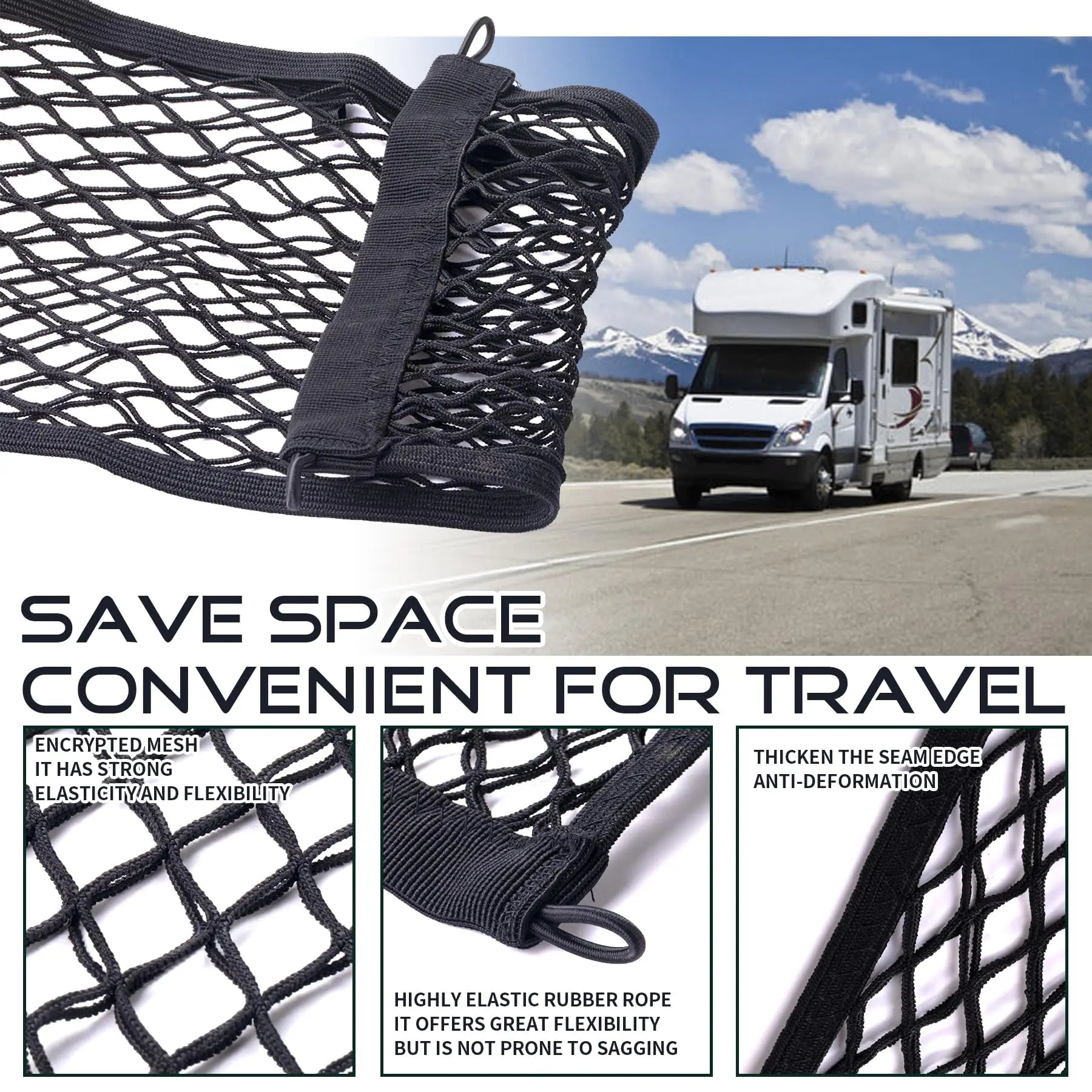 Car Trunk Net Car Double Storage Network Bag Auto Seat Back Fixed Mesh Pocket Universal Car Elastic Velcro Straps Net Organizer