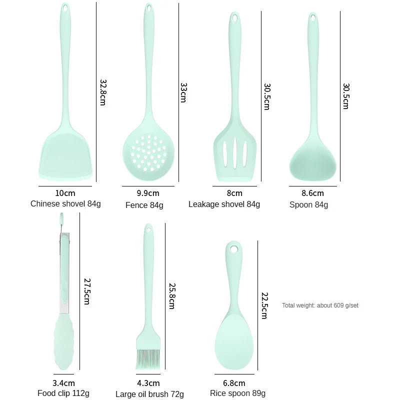 1/7pc Silicone Kitchen Utensil Set Non-Stick Spatula, Soup Ladle, Slotted Turner & 4 Tools | 450 ° F Heat-Resistant, Dishwashe S