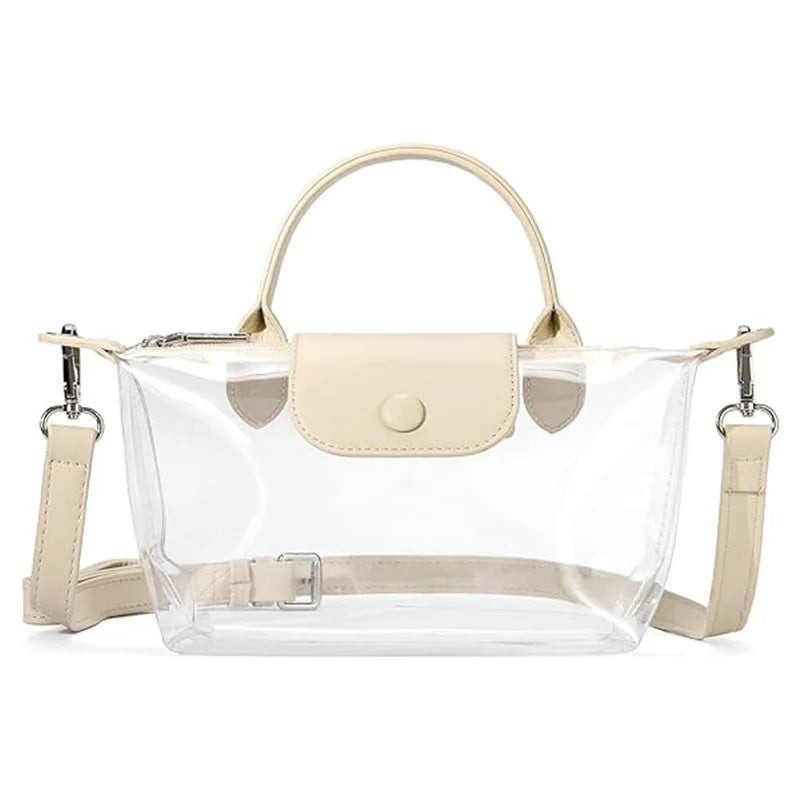 Women Waterproof PVC Clear Crossbody Bag Mini Transparent Top Handle Handbag Large Capacity Jelly Shoulder Purse