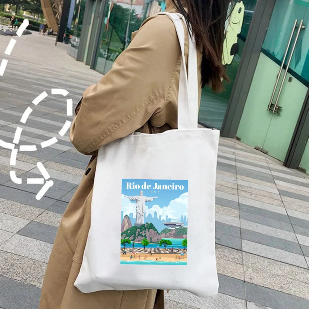 Kyiv Ukraine Milan Rio De Janeiro San Diego Santorini Greece Sydney Tokyo Women Canvas Shoulder Cotton Tote Bag Shopping Handbag