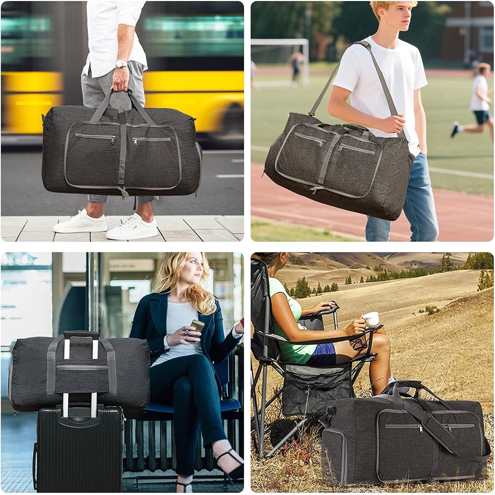 Travel Duffle Bag for Men 65L Foldable Outdoor Travel Duffel Bag with Shoes Compartment Overnight Bag for Men Women Handbag