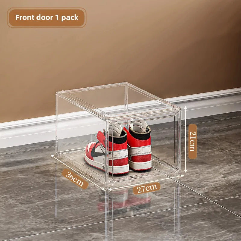 Large AJ Sneaker Organizer Box Thickened Transparent Shoe Box with Magnetic Closure Stackable Multi-Layer Shoe Storage Organizer