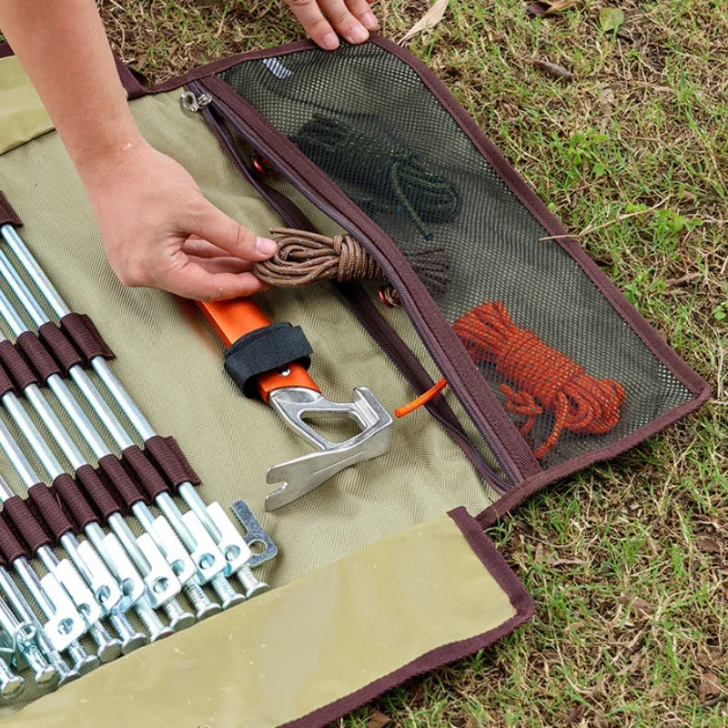 Outdoor Camping Forging Pack Bag Storage Pouch Aluminum Hammer Tarps Stake Tent Peg Tool Set Storage Canvas Bag Camp Gear Supply