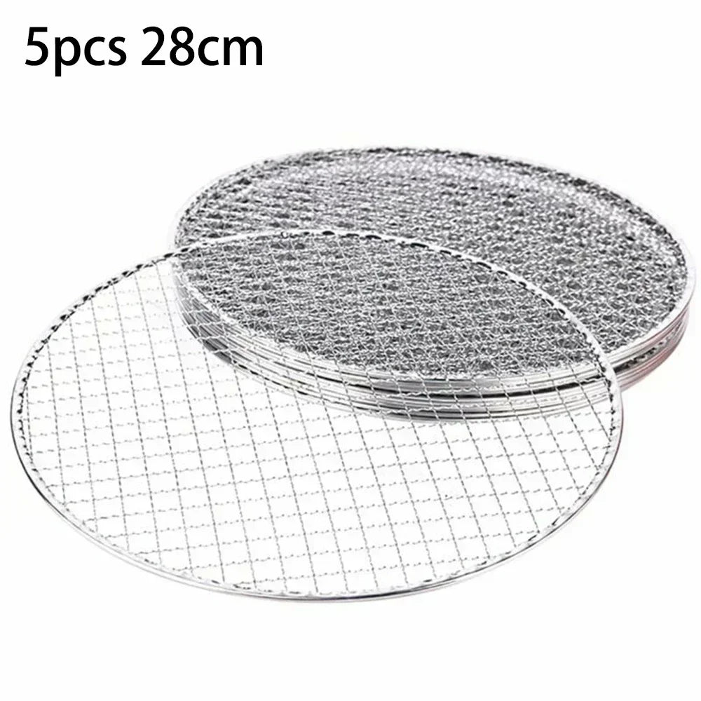 5pcs Round Disposable Wire Net Grill Racks Iron Roast Grate Cooking Barbecue BBQ Oven Grill 25CM/28CM/33CM Korean Style BBQ