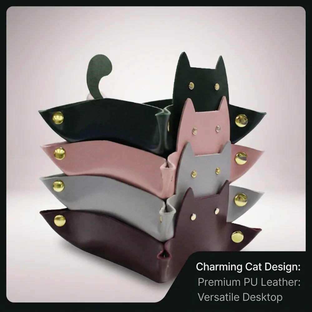 New Cute Cat Dice Tray with Metal Clasp Large Capacity Foldable for Easy Portable Desktop Storage with Artificial Leather Tray