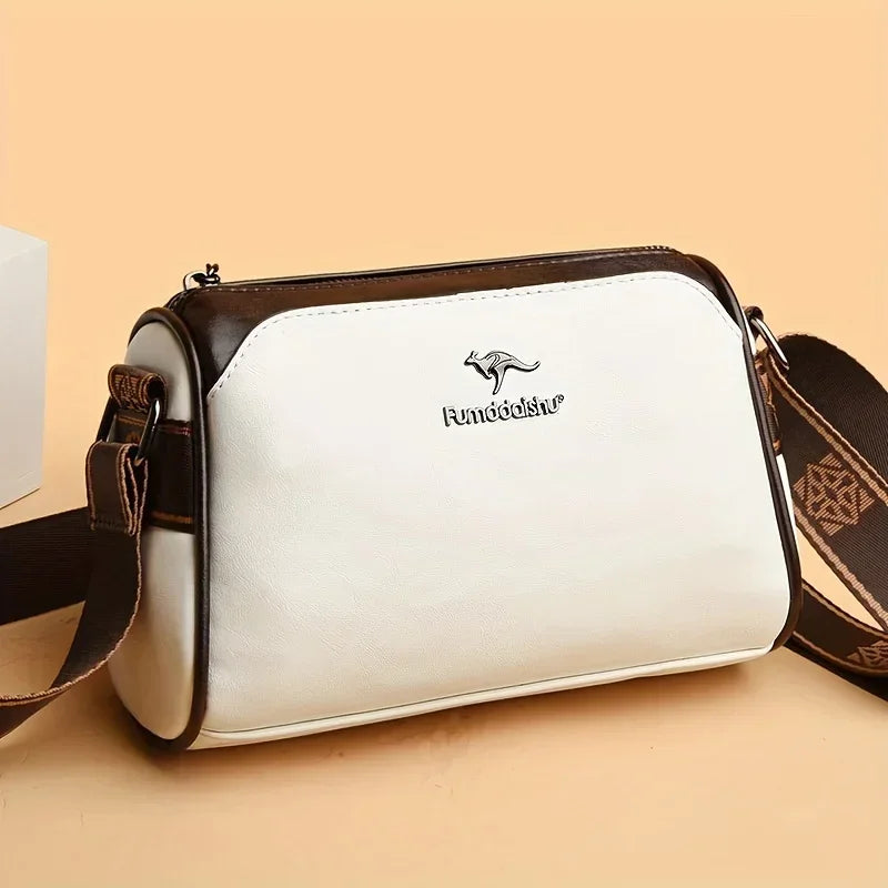 Vintage White Black Crossbody Bag with Retro Brown Monogram Strap Spacious Versatile Stylish for City Strolls and Casual Outings