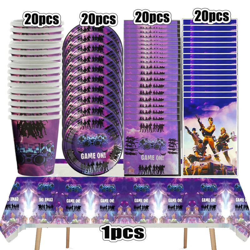 New Shooting Games Party Supplies Fortniton Birthday Decoration Balloons Noise Makers Disposable Tableware Tablecloth Cups Gifts