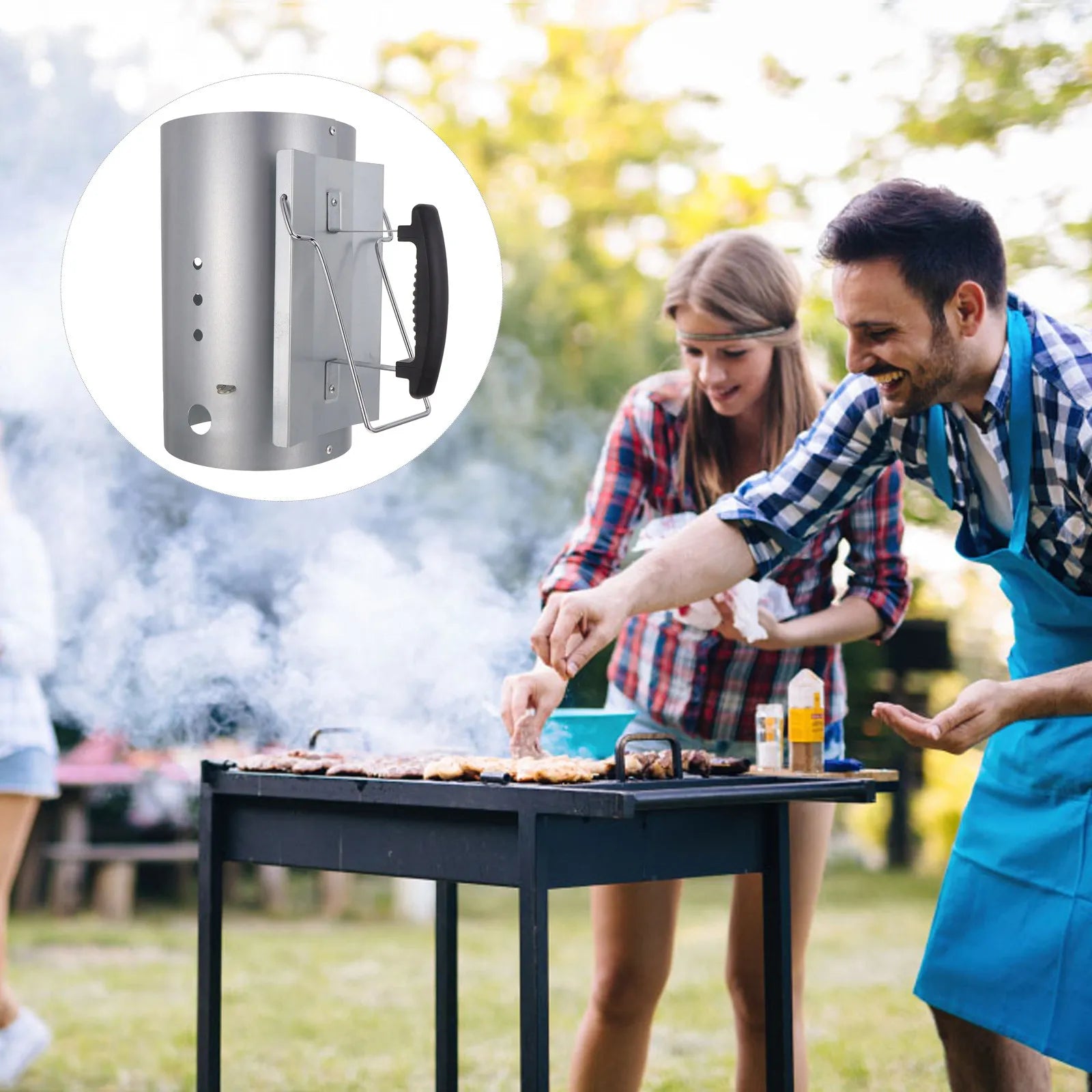 Starter Chimney Barrel with Nylon Heat-Insulated Handle for Outdoor Barbecue Grilling Fast Charcoal Ignition