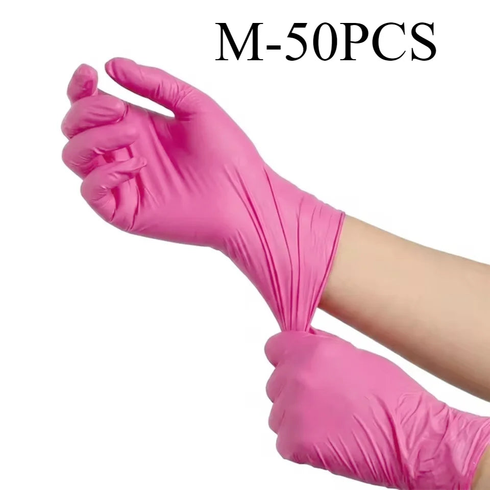 50/100PCS Deep Pink Nitrile Gloves Powder Free Disposable Waterproof Gloves for Cleaning Household Beauty Salon Supplies