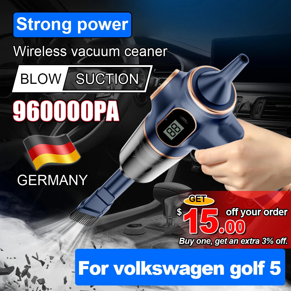 12V Car Vacuum Cleaner With Display Screen Handheld Strong Suction 120W High Power Cleaning Appliance For Volkswagen Golf 5