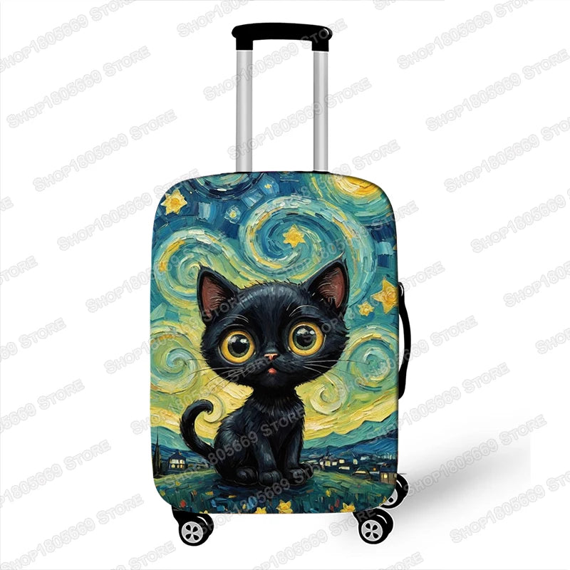 Oil Painting Van Gogh Black Cat Luggage Covers for Travel The Starry Night Suitcase Covers Trolley Case Protective Cover Gift