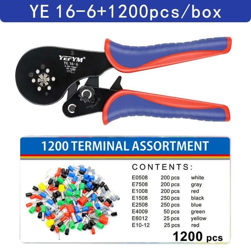 Ferrule Terminal Connectors Hexagon Crimping Pliers YE 16-6 0.08-16mm2/30-5AWG Large Range Size Ratchet Electrical Tools YEFYM