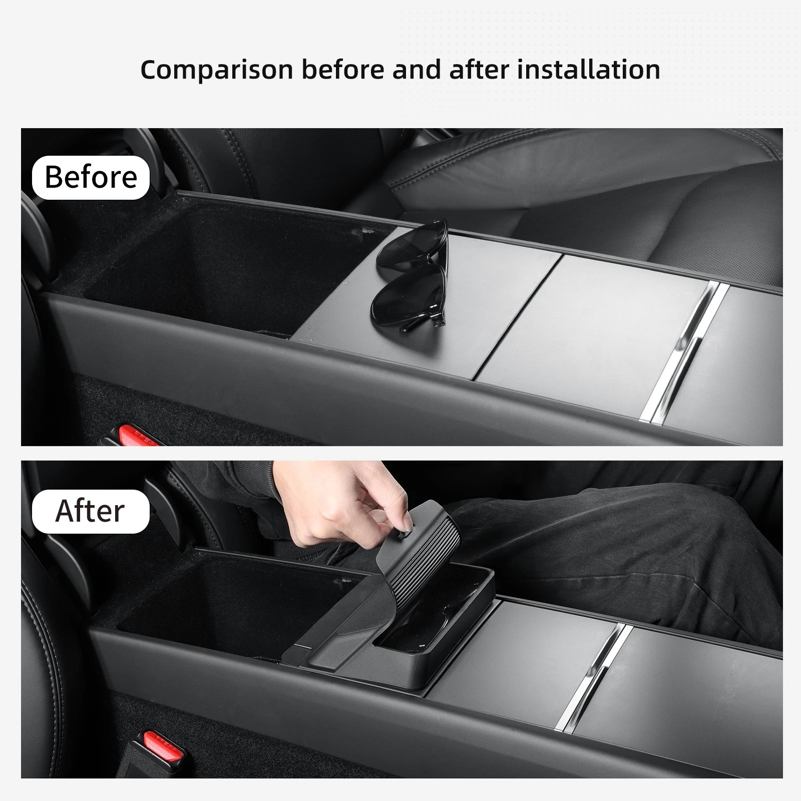 LUCKEASY for 2025 2026 Tesla Model Y Launch Juniper/ Model 3 2025 Car Glasses Tray Center Console Armrest Storage Box Organizer