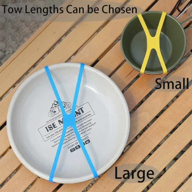 Outdoor Camping Tableware Storage H-shaped Silicone Strap Elastic, Color Tie Cutlery Cross Straps Cutlery Packing straps, Travel