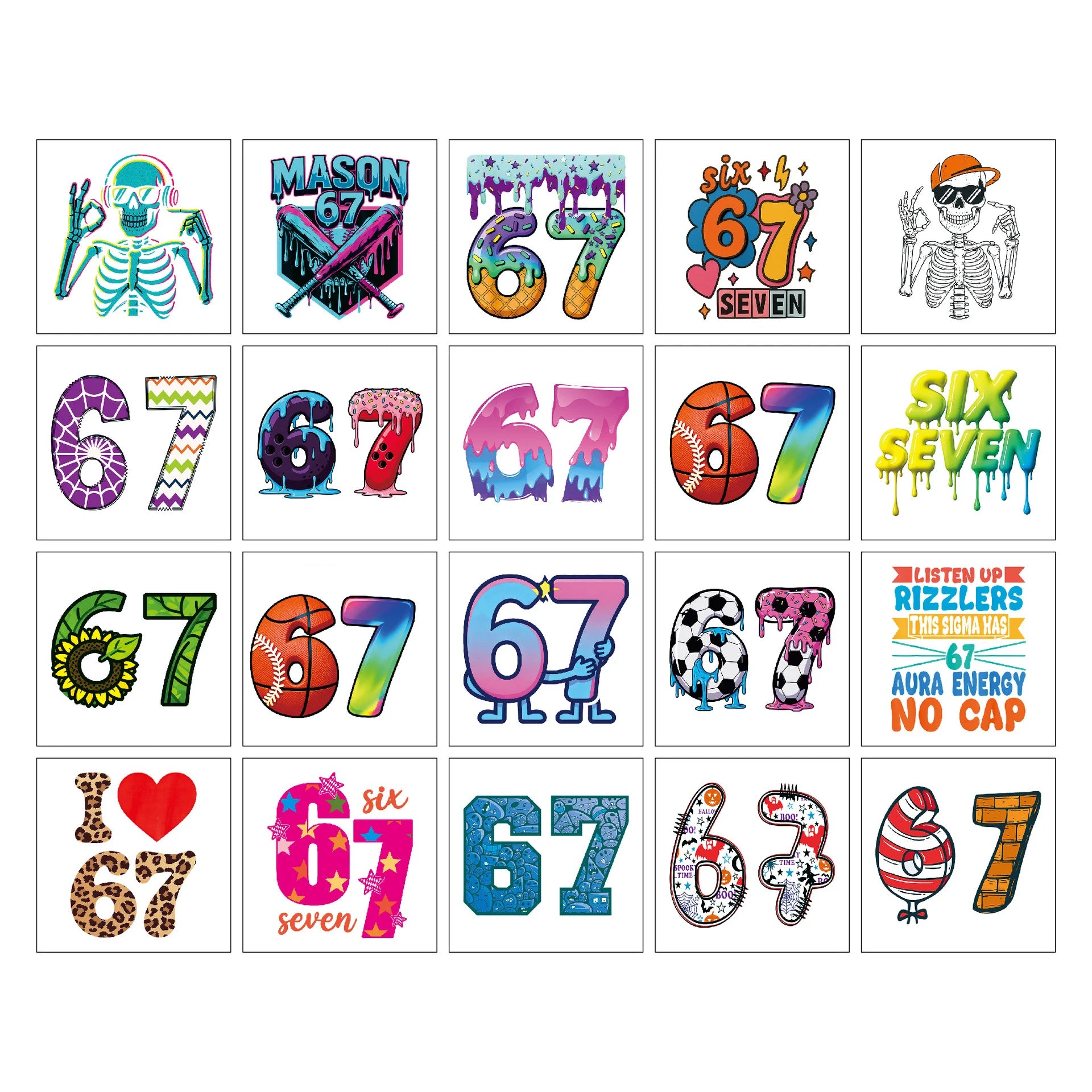 20pcs/set Funny Color 67 Six Seven Temporary Tattoo Stickers For Body Art Tattoo Party Gifts Stickers