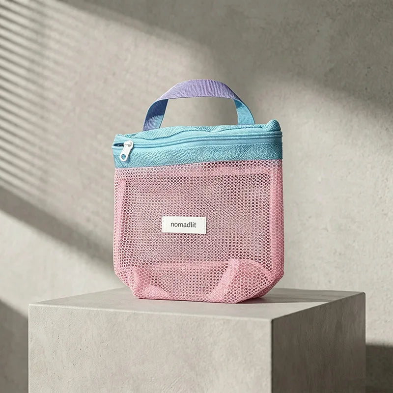 New Dopamine Mesh Toiletry Bag Transparent Portable Cosmetic Bags Large Capacity Handbag Makeup Underwear Storage Bag Travel Bag