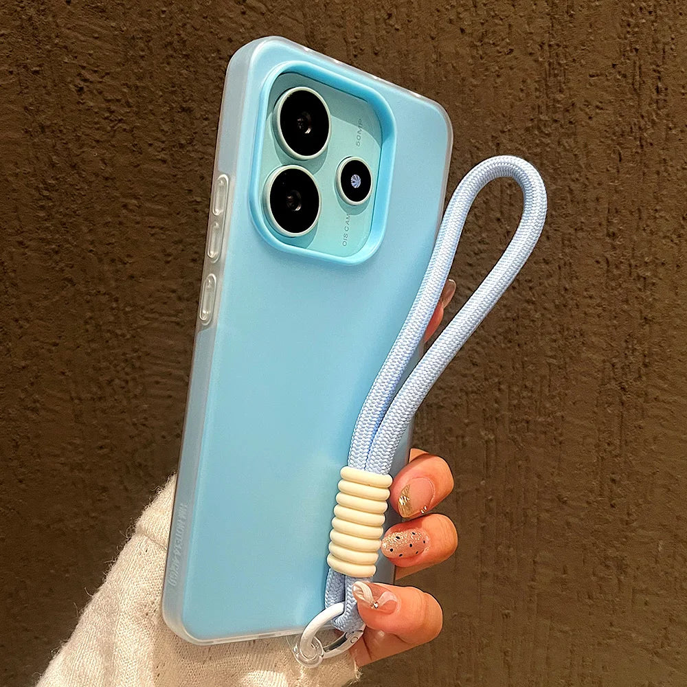 Luxury With Lanyard Matte Candy Phone Case For Xiaomi Redmi Note 15 14 Pro Plus 5G 13 12 12S 11 14C 13C Shockproof Bumper Cover