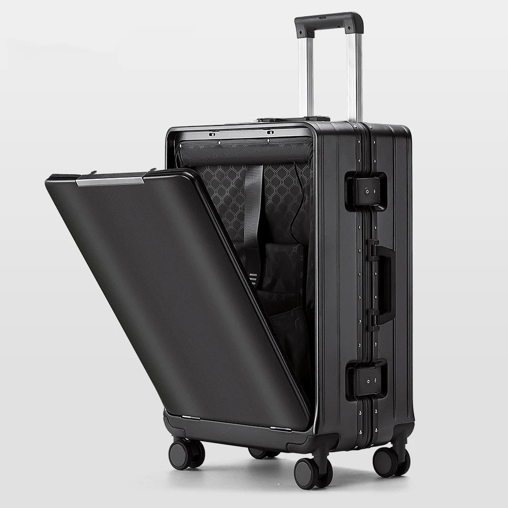 KLQDZMS Front Opening Compartment Multifunctional Aluminum Frame Luggage 20/24/26 Inch  Large Capacity Password Travel Suitcase
