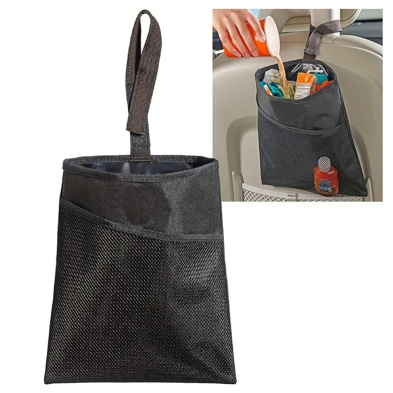 Hanging Car Trash Bag Slim Garbage Can Storage Pocket Adjustable Strap to Hang in The Front or Back Seat Trash Bin for Car