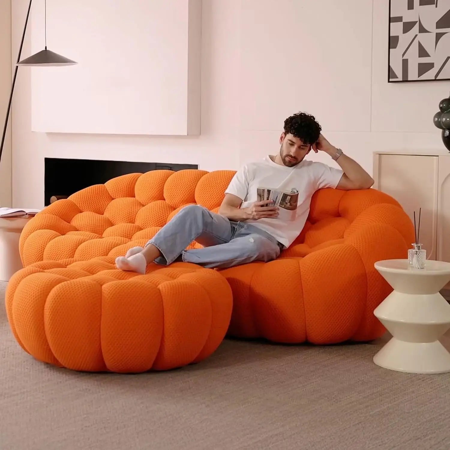 Bubble Couch, 78.74'' Curved Loveseat Couch, Memory Foam Bubble Sofa Round Lazy Floor Sofa, 3D Honeycomb Shape Curved, Custom