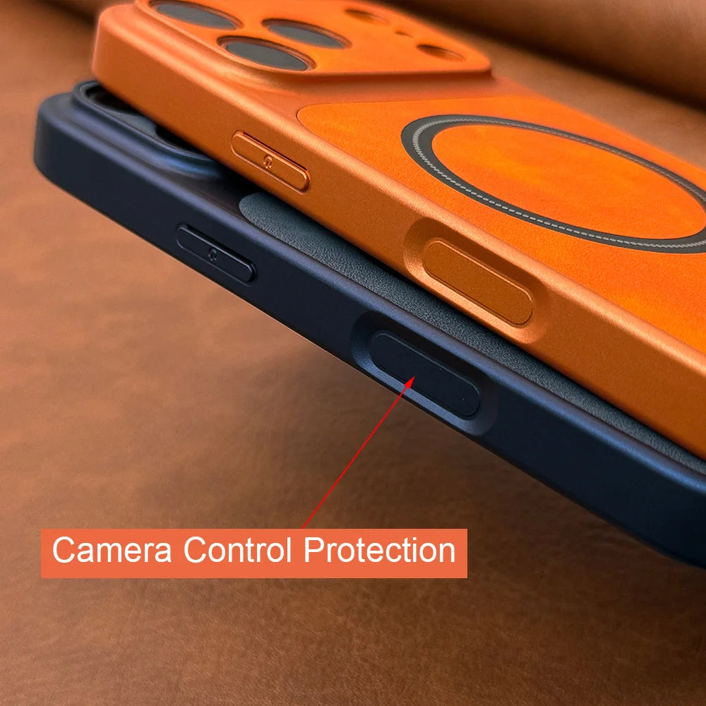 Luxury Matte Leather Magnetic Phone Cases for IPhone 17Air 17 16 15 14 13 Pro Max for Magsafe Wireless Charge with Lanyard Cover
