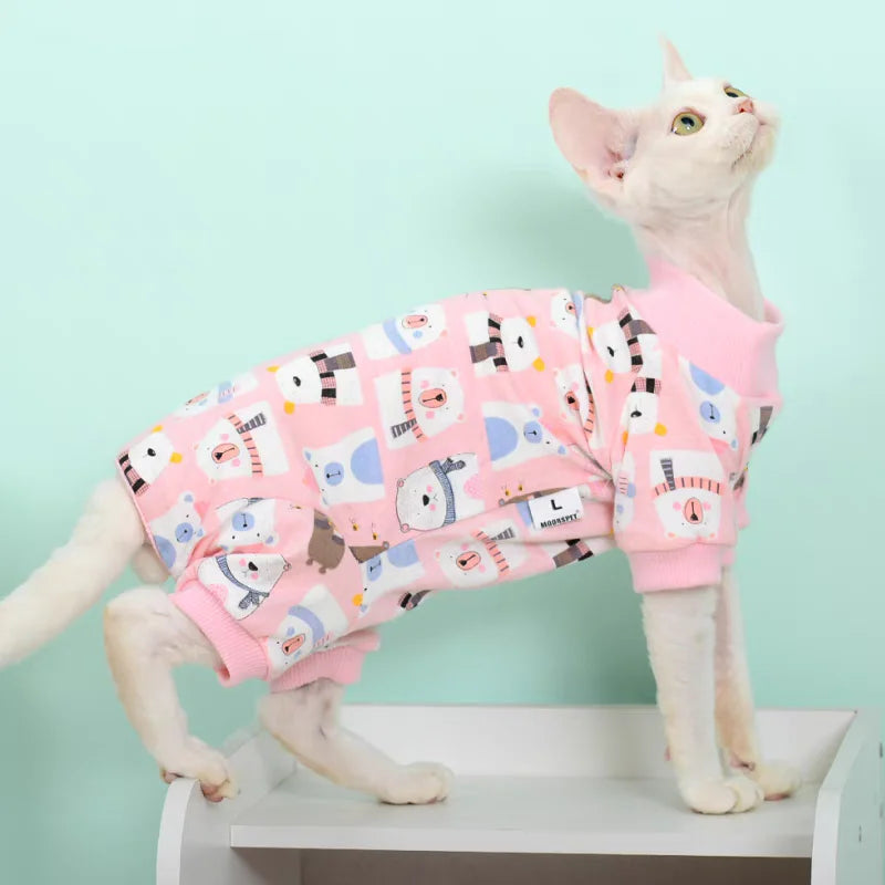 Cat Clothing 4-legged Soft  Cartoon Lion Coat for Sphynx Cat Cotton Long Sleeves Shirt for Kittens Devon Rex Blue Pink Jumpsuit