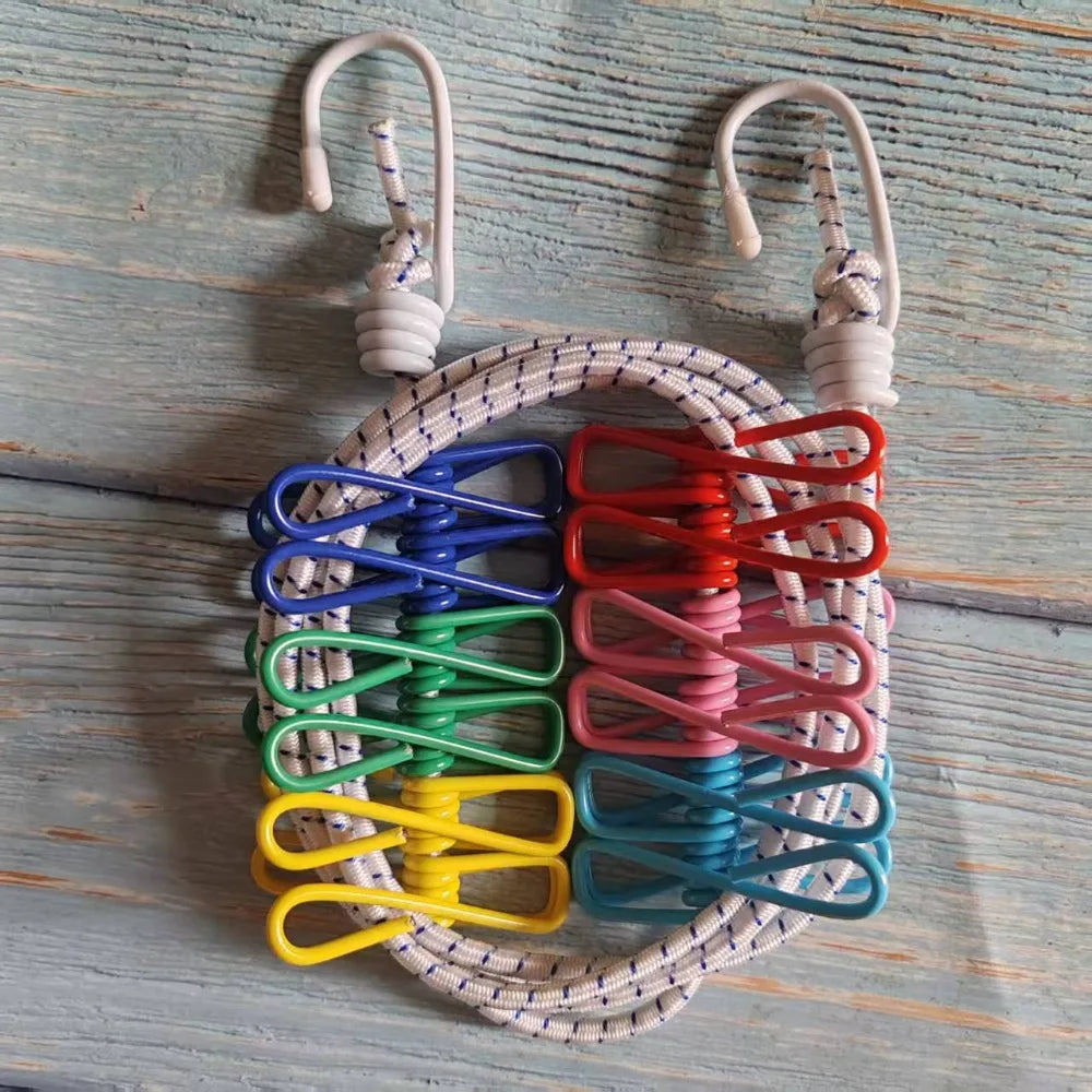Portable Windproof Clothesline with 12 Clips Colorful Travel Clothesline Clothesline Rope Outdoor