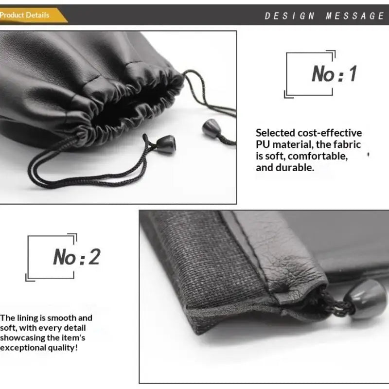 Durable Black Dust-proof Drawstring Bag Draw String Bag Headphone Bags PU Leather Headset Bag Durable Multi Purpose Storage
