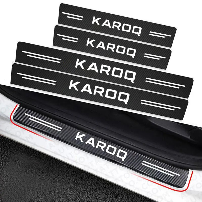 Car Carbon Door Sill Scuff Covers Black Door Panel Guards Protector Anti Scratch Sticker Tape For Skoda Karoq Car Accessorie