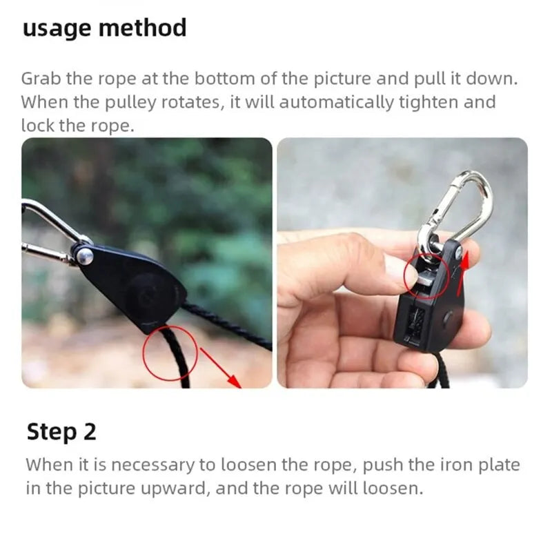 4pcs Awning Wind Rope 8 Inch Adjustable Lanyard Hanging for Tent Fan Grow Plant Lamp Pulley Ropes Pulley Lifting Pulley Hook