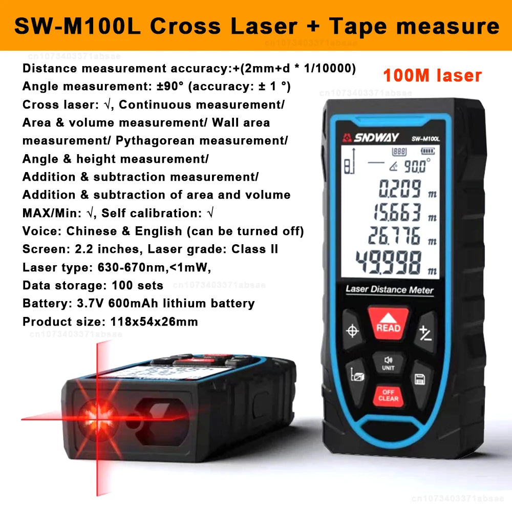 SNDWAY Cross Laser Distance Meter with Tape Measure 3 in 1 Digital Rangefinder Vertical & Horizontal Laser Range Finder