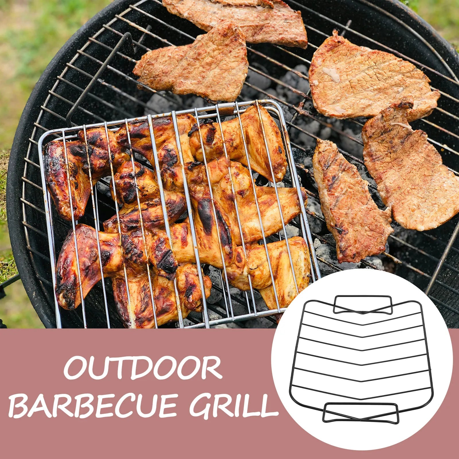Portable Bbq Grill Rack Versatile Cooking Outdoor Patio Picnic Campfire Chicken Holder Barbecue Rack Rotisserie Grill Basket
