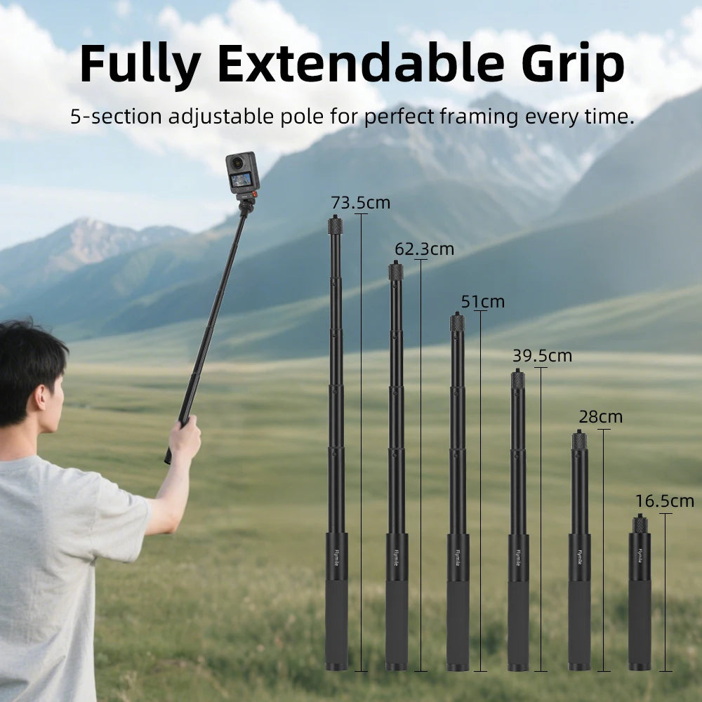 Flymile Selfie Stick Extendable for DJI Action 5 Pro/Osmo 360 /Pocket 3/Insta 360 X5/GoPro 13 Camera Accessories