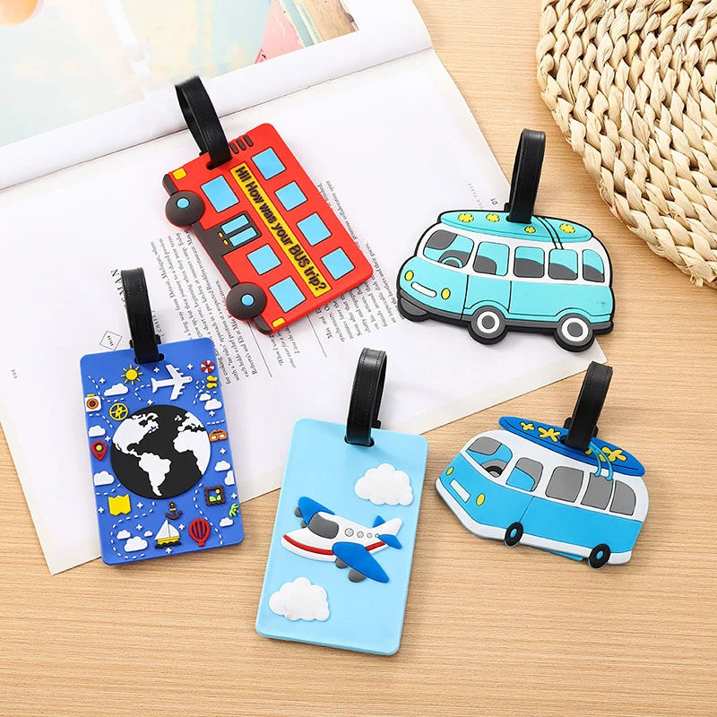 Travel Accessories Creative Baggage Boarding Tags Luggage Tag Cartoon Car Bus Aircraft Suitcase ID Addres Holder Portable Label