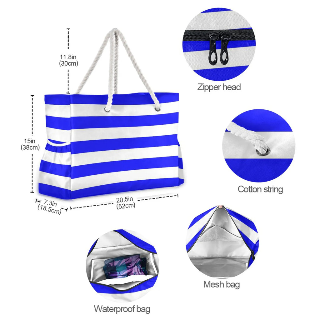 Hot Fashion Beach Women Large Capacity Shoulder Bag Handbag Blue Stripe Rope Handles Shoulder Beach Tote Bags Shopping Bag New