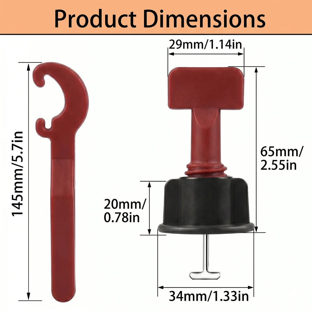 Tile Leveling System Kit Reusable Stainless Steel T-Pin Leveler Spacers with Wrench for Wall Floor Alignment Lippage Free
