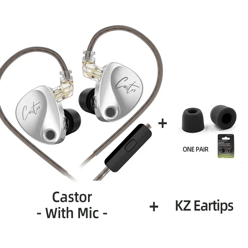 KZ Castor Wired Earbuds Improved Bass HiFi Earphone 2 Dynamic High-end Tunable Balanced Armature In-ear Headphone W/ Accessories