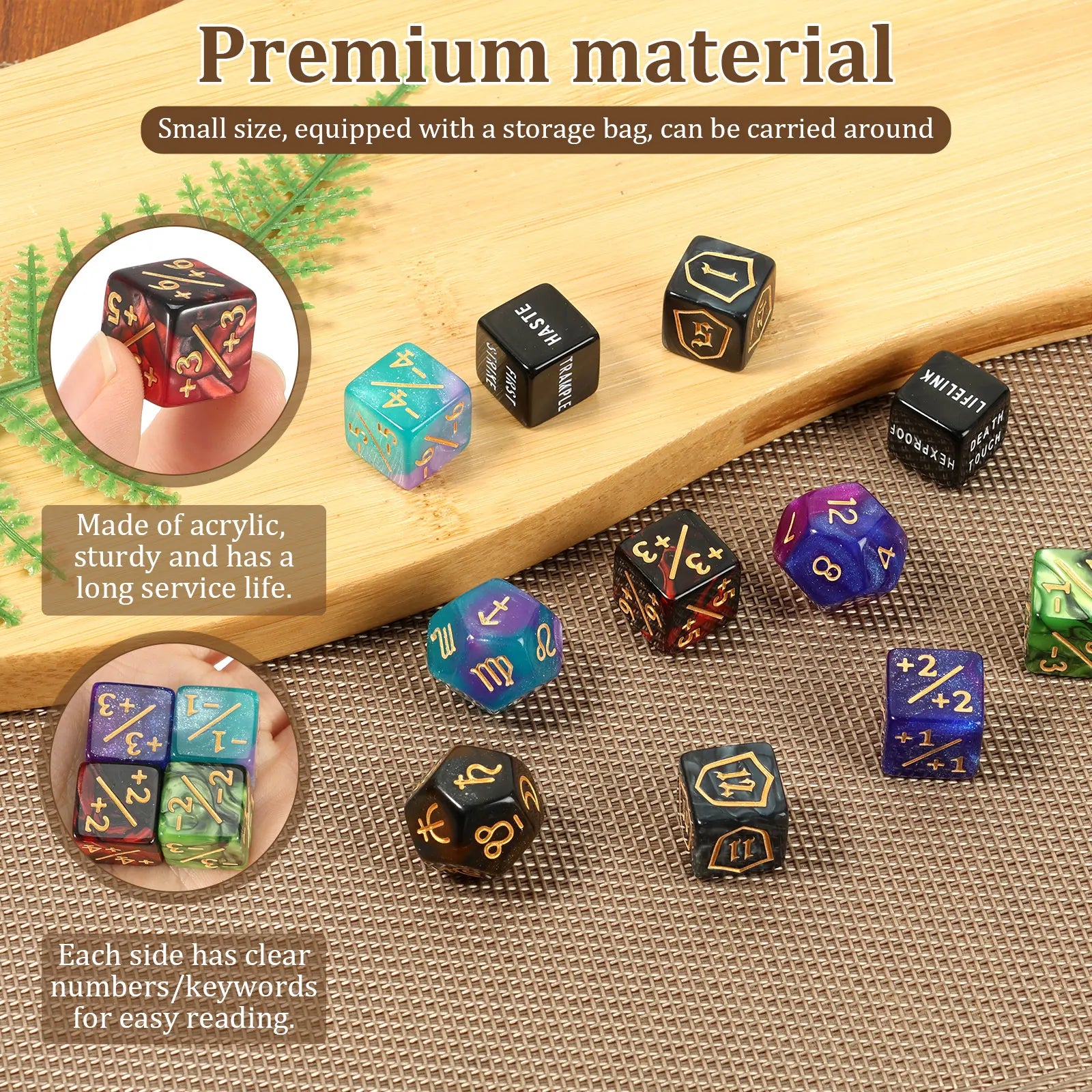 99/53Pcs Counter Dice Set Acrylic Plus and Minus Dice Set Keyword Counter Decora Portable Card Games Prop for Home Family Party