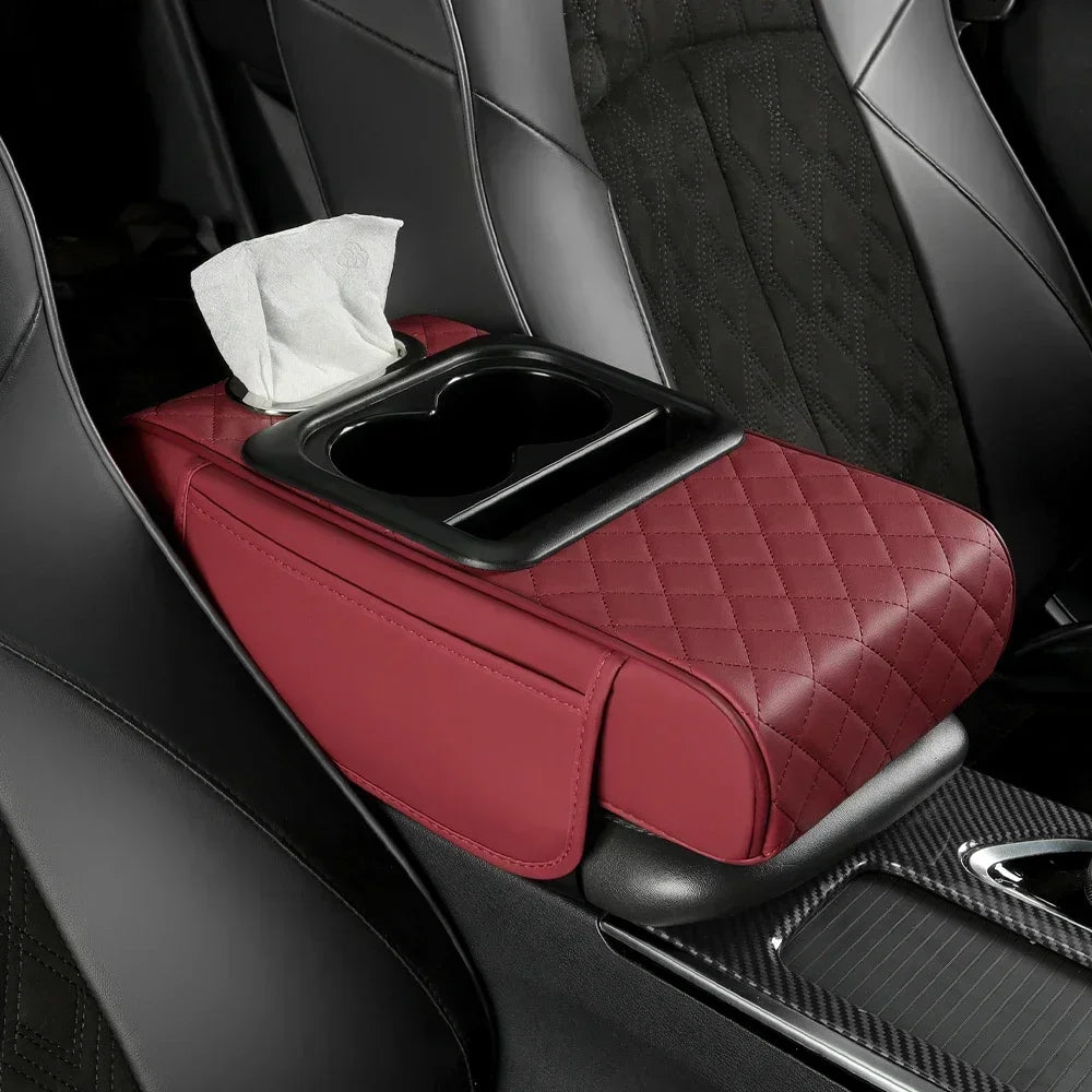 Car Armrest Storage Box, Car Center Console Organizer, Armrest Heightening Cushion with Cup Holder Armrest Storage Organizer Box