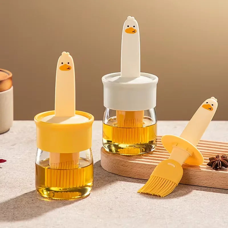 Household silicone oil brush with bottle - kitchen pancake food-grade barbecue baking all-in-one oil brush bottle