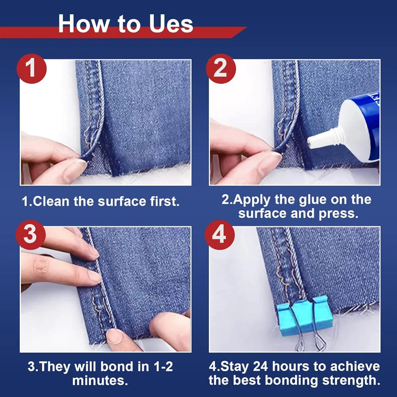 Fabric Sewing Adhesives Quick Drying Clear Super Glue Strong Fabric Repair Adhesive, Repair and Bonding Tool