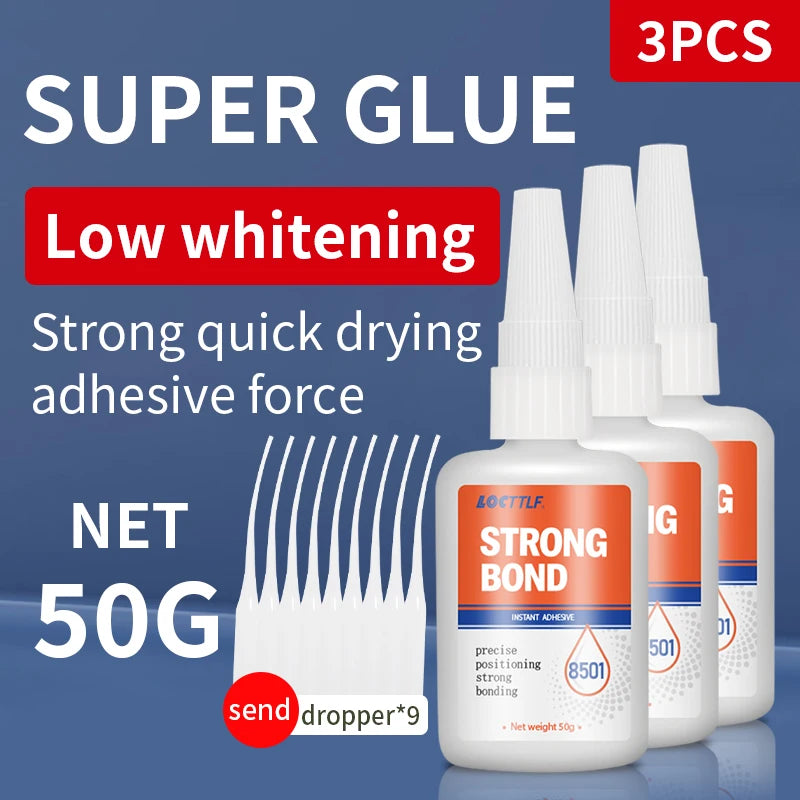 Super-Fast-Drying Adhesive 50g Transparent Water-Resistant and Heat-Resistant Plastic Wood Metal Glass Leather and DIY Projects