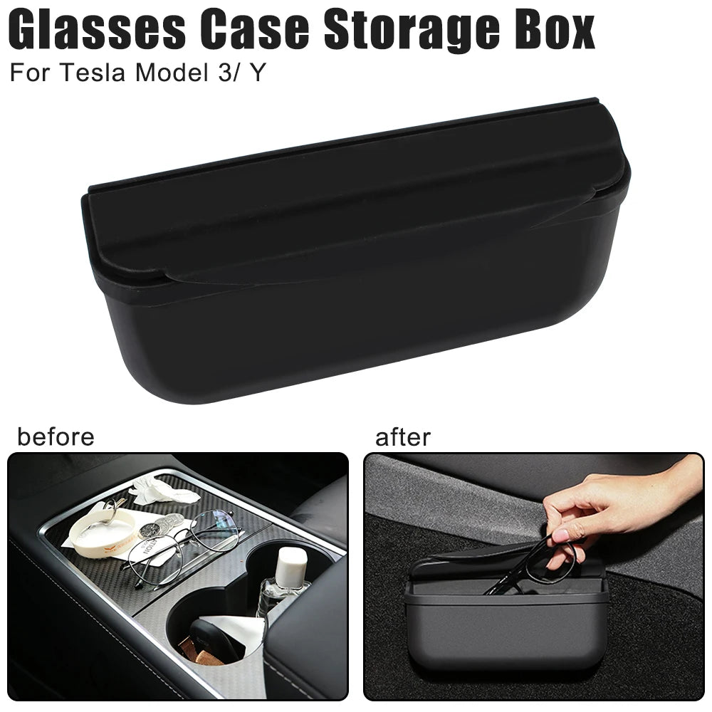 Car Storage Box Sticky Case Glasses Sunglasses Holder Garbage Trash Bin Door Seat Dash Board Accessories For Tesla Model 3 Y